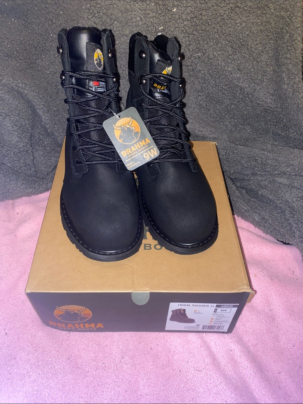 Brahma Iron Tough II Men's Black Steel Toe Leather Work Boots w/Lace-Up Collar